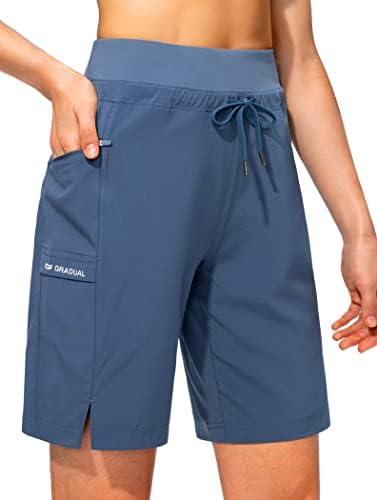 Ženske planinare duge kratke hlače 9 Brzi suhi teret Bermuda kratke hlače lagane duljine koljena s džepovima s patentnim