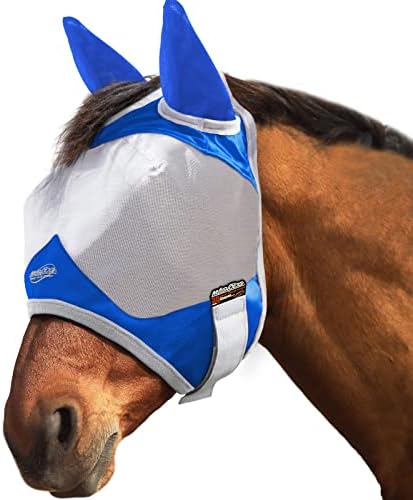 Standardna maska s UV zaštitom za uši za konja u prirodnoj veličini u plavoj boji