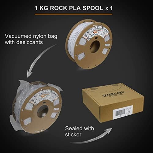 Uverture Rock PLA Filament 1,75 mm, Roll PLA Roll 1kg, dimenzionalna točnost +/- 0,03 mm, odgovaraju većini FDM pisača