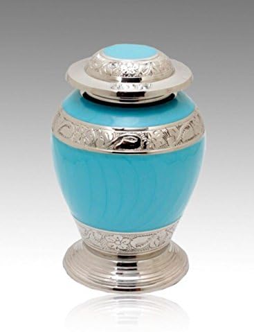Memorials4U avondale plava i srebrna kremacija urna, urna za dojenčad, mjedena urna, ručno izrađena i ugravirana - pristupačna