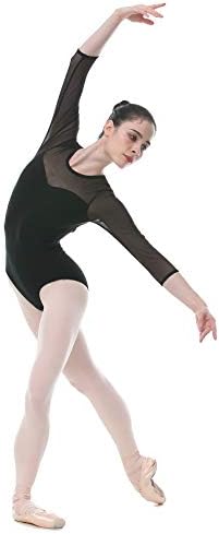 Plesni favorit ¾ Mesh rukav duboko V s otvorenim leđima O oblik Gimnastike Djevojke i žene leotards 01d0205