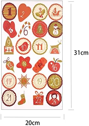 12 listova naljepnica za Adventski kalendar, naljepnice s brojevima od 1 do 24 s božićnom tematikom, Božićne naljepnice prikladne