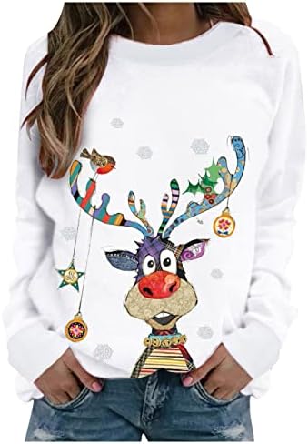 Plus veličine vrhovi za žene ružni božićni džemper za žene božićne košulje dugih rukava smiješne slatke jelene grafički pulover