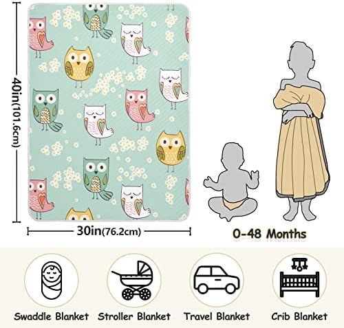 Swaddle pokrivač ljupka sova cvjetna pamučna pokrivač za dojenčad, prima pokrivač, lagana mekana pokrivača za krevetić, kolica,