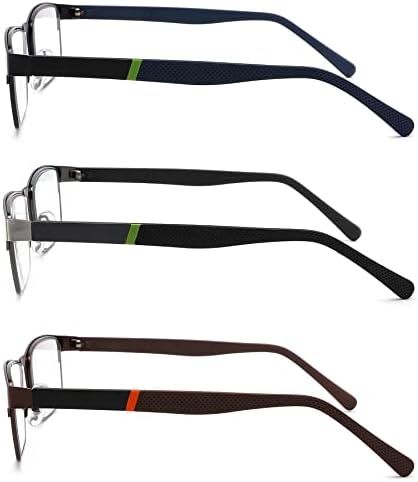 Naočale za čitanje s 3 paketa za muškarce koje blokiraju plavo svjetlo, Moderni čitači računala s metalnim okvirom, naočale