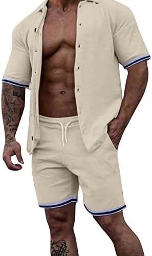 XXBR Muška ljetna lanena odjeća Kratki rukavi ležerni gumb Down Down Shoot/Swim Tronks 2 komada Set Beach Hawaiian majice