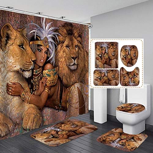 Fashion_man 16pcs/Set Lion African Woman Curtay Poliester Tkanina za kupanje zavjesa vodootporna zavjesa za kade, kupaonica