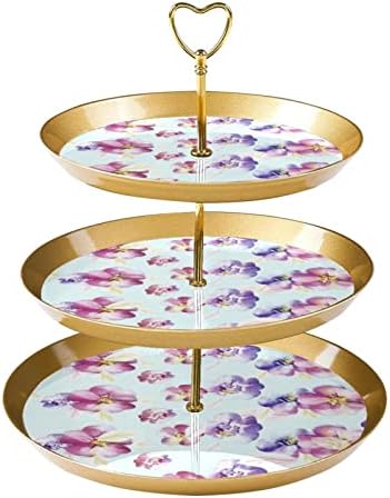 Zaslon za tijesto s 3 slojevita okrugle ladice za posluživanje, ljubičasta cvjetna tekstura kolača od kolača kule, držač