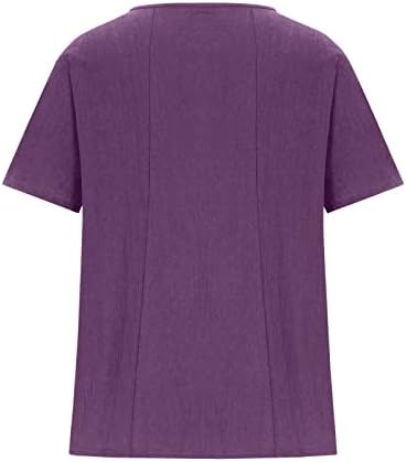 Plus veličina cvjetni vrhovi za žene 2023 Ljetni gumb dolje pamučna posteljina Jacquard bluza Top Moda Majica kratkih rukava