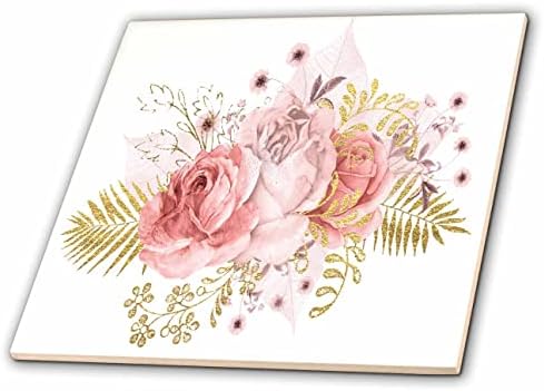 3. ruža prekrasne ružičaste boje i slika zlatne cvjetne ilustracije-pločice