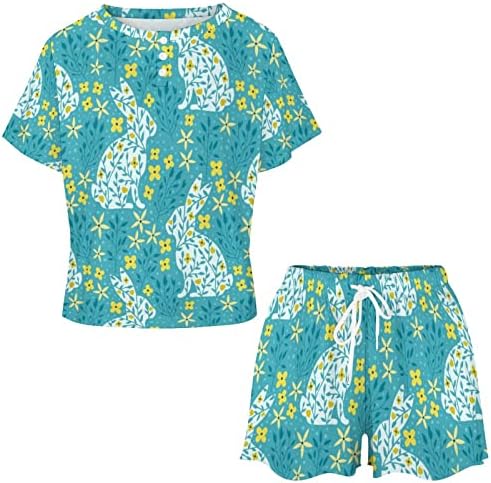 Proljetni ženski 2-dijelni cvjetni zečji pidžama Set Ležerne pidžame majice i kratke hlače odijela za kućanstvo