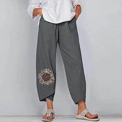 Miashui ženske pamučne hlače ležerne s džepovima ležerne široke hlače dame tiskane hlače u struku nogu nogu casual hlače