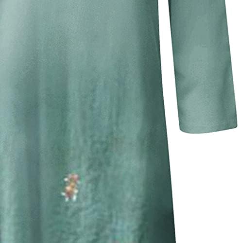 Ženske haljine za košulje, pamučna Midi haljina s rukavima 3/4 s gumbima, ležerna jednobojna prozračna haljina od tunike