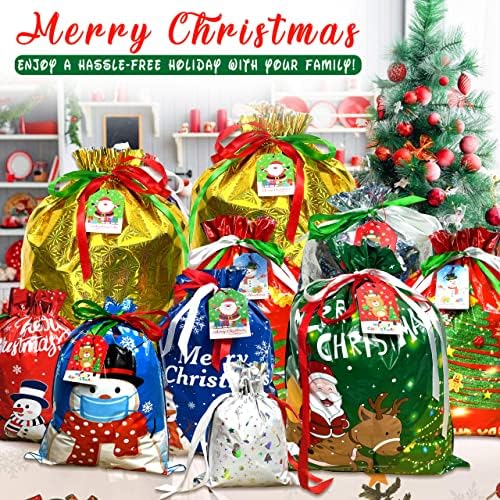 38pc božićne poklon vrećice s šarenim potezom | 10 sekundi omotani poklon | Blagdanske poklon torbe razne veličine Male srednje