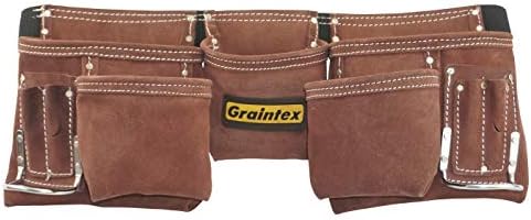 GRAINTEX DS2966 11 Džepni profesionalni rad pregača smeđa boja Koža od antilop kože s 2 remen za oblaganje, 2 držača čekića
