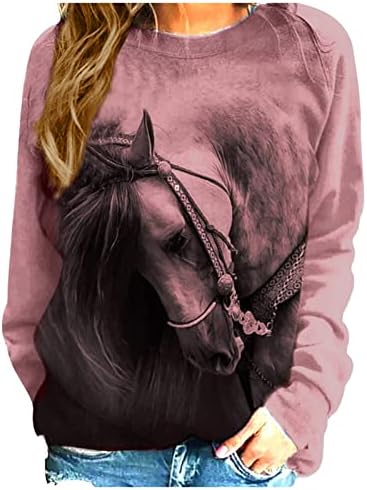 3D konjski tiskani vrhovi za žene padaju košulja dugih rukava moda raglan pulover pulover slatka životinjska odjeća