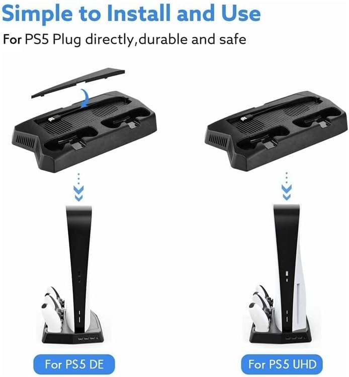 Renslat za ps5 punjenje baze s ventilatorom za hlađenje i 3 USB porta s dvostrukim kontrolerom punjača za pohranu ladice