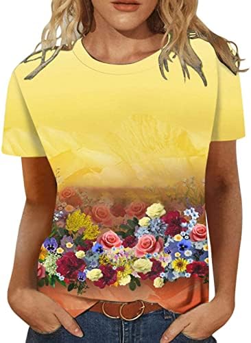 Gradijent cvjetni grafički opuštene bluze tinejdžerke kratke rukave posada vrat spandex bluze bluze majice ženske žene
