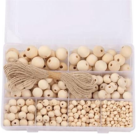 Orah 660 kom drvene perle 8 veličina za ručni rad, s kanapom od jute duljine 10 m, nedovršene drvene perle za izradu nakita,