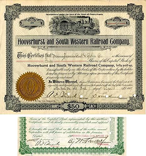 Hooverhurst i Jugozapadna željeznička tvrtka koju je dva puta potpisao A. G. Edvards-potvrda o razmjeni