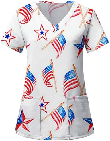Majice 4. srpnja za žene sa zastavom SAD-a ljetna majica kratkih rukava s izrezom u obliku slova U I 2 džepa Bluza Top Svečana