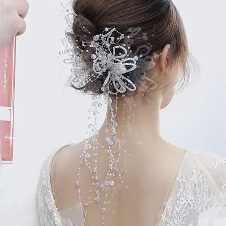 SJYDQ 2Peices Bride Pearl Flower Clip Clip Tassel Super Fairy Korejski stil vjenčanja