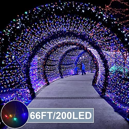 Turnmeon 66 ft 200 LED božićna nizova Svjetla Dekoracija Daljinski 8 modusi Baterija Upravljena zelena žica Vodootporna božićna