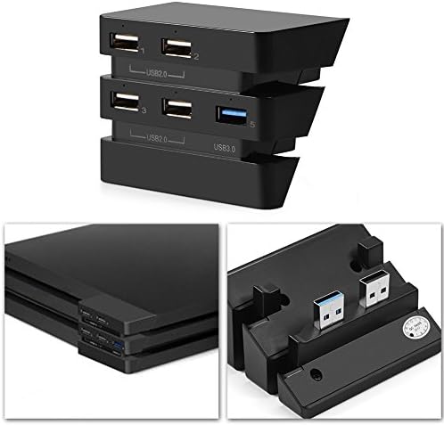 VIPXYC 5 Port USB Hub, USB Hub s više portova s ​​LED svjetiljkama, adapter za ekspanzijsku glavčinu za PlayStation 4 Pro