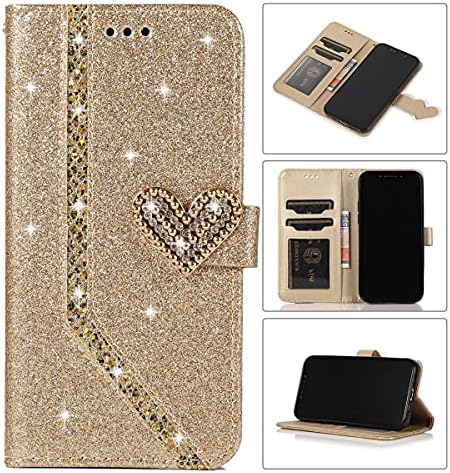 Torbica-novčanik XYX za iPhone 13 Mini, Bling Glitter Love sa dijamant-insignia, flip torbica od umjetne kože za iPhone 13