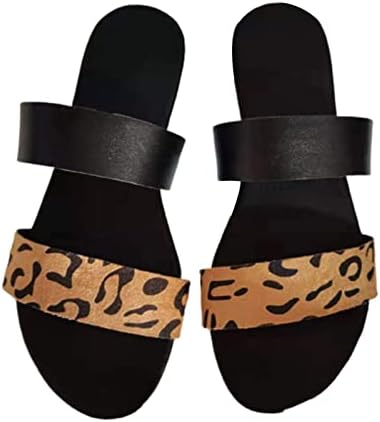 XIPCOKM sandale na plaži za žene ispisane dvostruke kaiševe ravne papuče Udobno klizanje na klizačima Summer Outdoor Flip