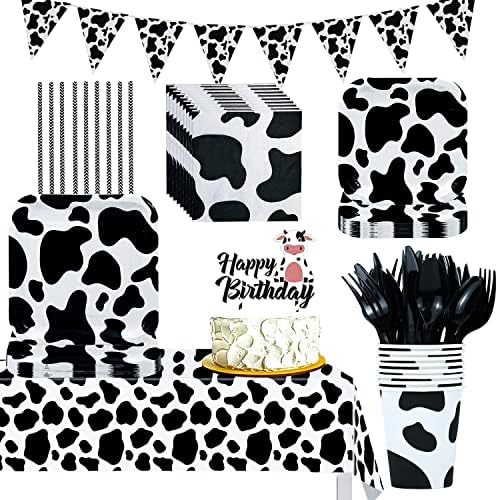Pribor za rođendansku zabavu za krave _ pribor za zabavu za krave uključuje tanjure, šalice, salvete, pribor za jelo, stolnjak,