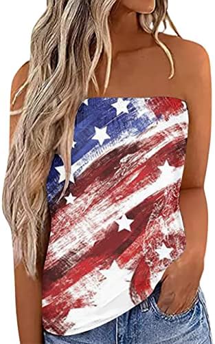 4. srpnja Majica Bez naramenica za žene, ležerni ljetni seksi Bandeau vrhovi bez rukava, domoljubne košulje s američkom zastavom