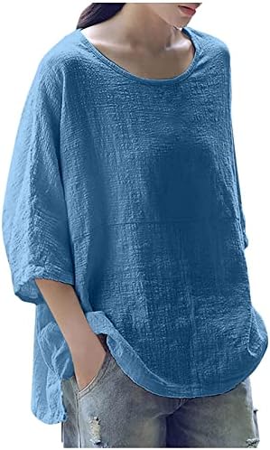 Ženska modna solidna okrugla vrata labave majice 3/4 majice pulover vrhovi tanki labavi osnovni vrhovi