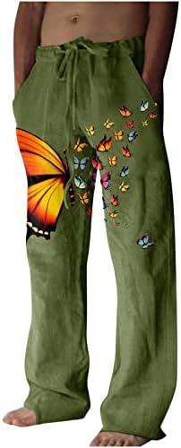 Muške široke široke hlače s printom leptira na vezanje, Ležerne sportske hlače za muškarce, ljetne tanke udobne pamučne lanene