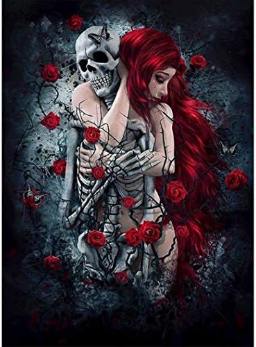 Ustarail DIY uljana slika, boja po brojevima - Lady Skull Rose 16x20 inča, bez okvira