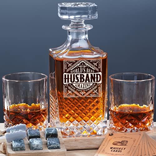 Ponpur Pokloni za muškarce muž iz supruge, Whiskey decanter Set s 2 naočale viskija, jedinstveni poklon za rođendan za obljetnicu