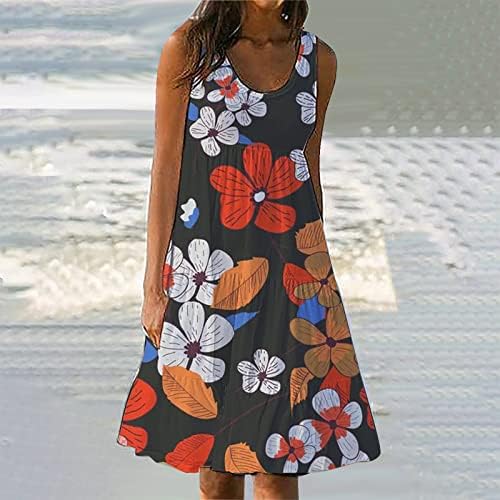 Fragarn Sundresses za žene ležerna plaža, ženska ljetna haljina cvjetni print haljina za plažu okrugla vrata bez rukava
