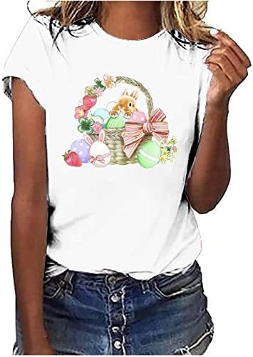 Uskrsni vrhovi za žene, sretne uskrsne košulje za žene Crewneck Slatki zečji grafički praznični vrhovi kratkih rukava bluza