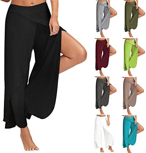 Ženske pripijene hlače za jogu i fitness, široke hlače srednjeg struka, ženske široke hlače s bočnim prorezima