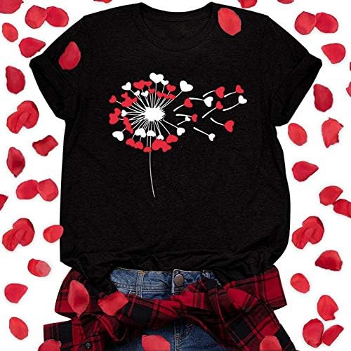 Majica za Valentinovo za žene s uzorkom maslačka majica kratkih rukava Ležerne majice s okruglim vratom