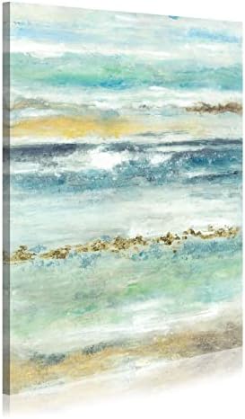 Dekor zida Sažetak plavo umjetničko platno zid - slika vala na plaži obalna zlatna folija Slikanje morskog blještava svjetlucava