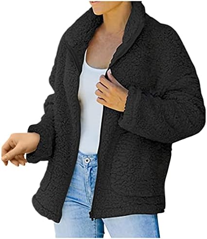 PRDECEXLU BOHO DIGE SLLEVE BOHO COATA za žene PUB PUB ​​Udobna jakna s pufflerom super mekana čvrsta boja zip-up utika