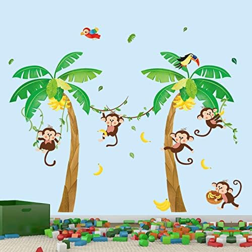 Wondever Majmune i naljepnice na zidu drveća Jungle životinje oguliti i zalijepiti zidne umjetničke naljepnice za djecu spavaće