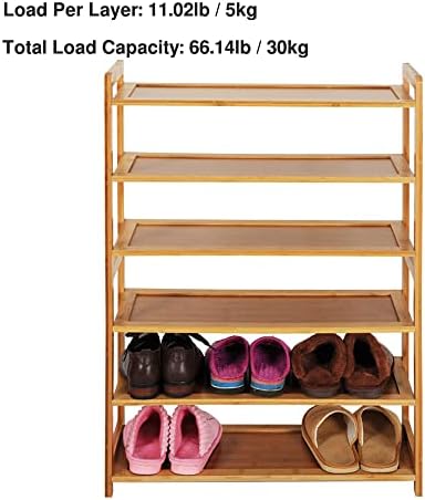 KOECPS 6 slojeva nosača za cipele od bambusa, jednostavni stalak za skladištenje cipela, držite cipele od 18 peraja, boju