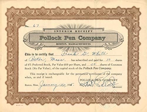 Pollock Pen Co. - Potvrda o skladištu