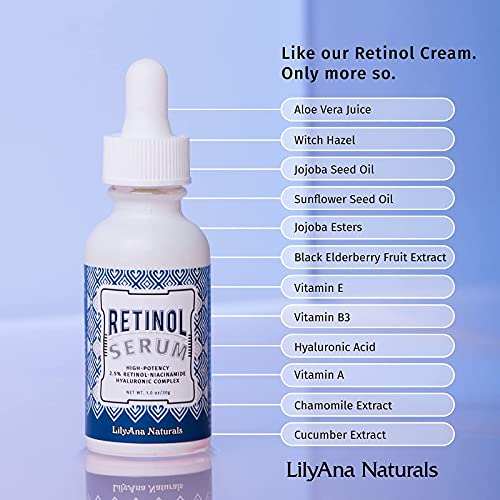 Lillyana Naturals krema za oči 1,7 oz i retinol serum 1oz snop - serum za učinkovit tretman tamnih mrlja i ožiljaka od akni