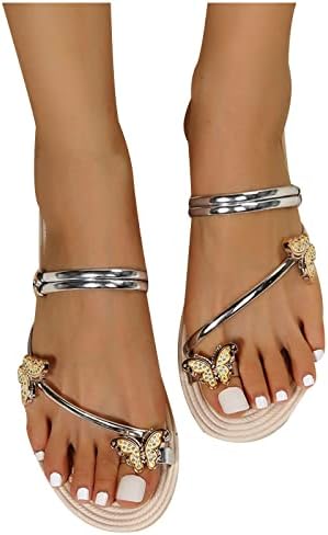 Ženski rinestonski prsten s ravnim dijapozitivima sndala, dame dvostruke kaiševe papuče za letenje 2023 Ljetne vanjske sandale