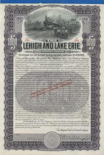 Željeznička tvrtka Lehigh i Lake Erie-obveznica od 1000 dolara