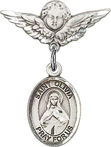 Dječja značka Ach s amuletom Svete Olivije i Pribadačom značke anđeo s krilima / dječja značka od srebra s amuletom Svete