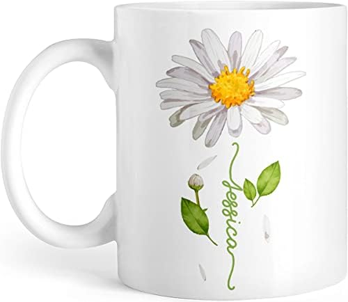 Kocke personalizirane šalice za kavu cvijet tratinčice prilagođeni naziv bijele keramičke šalice velika putna šalica čaša